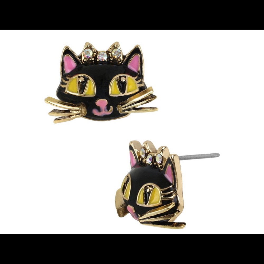 Betsey Johnson Antique Gold-Tone Cat Stud Earrings